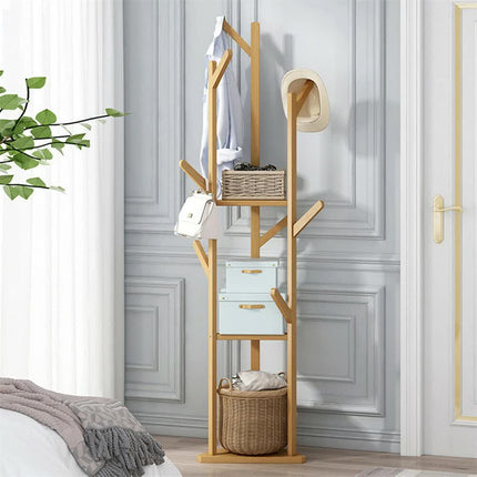 Wooden Coat and Hat Stand with 10 Hooks – Floor Standing Clothes and Umbrella Rack.