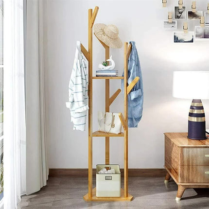 Wooden Coat and Hat Stand with 10 Hooks – Floor Standing Clothes and Umbrella Rack.