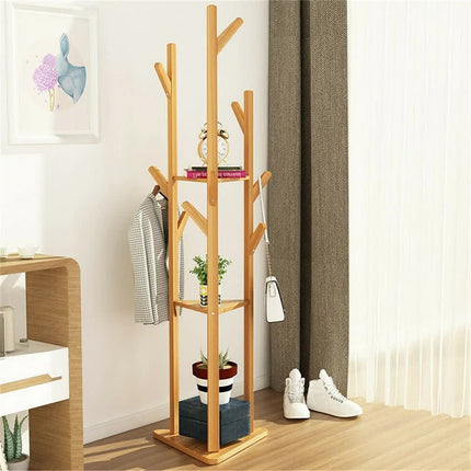 Wooden Coat and Hat Stand with 10 Hooks – Floor Standing Clothes and Umbrella Rack.