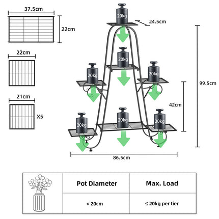 Stable 7 Tier Metal Plant Stand Flower Pot Rack Display Holder Shelf Home Garden.