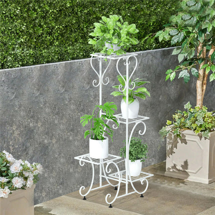 White Practical Plant Stand Wrought Iron Flower Pot Holder Corner Plant Shelf Organize.