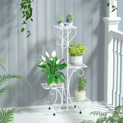 White Practical Plant Stand Wrought Iron Flower Pot Holder Corner Plant Shelf Organize.