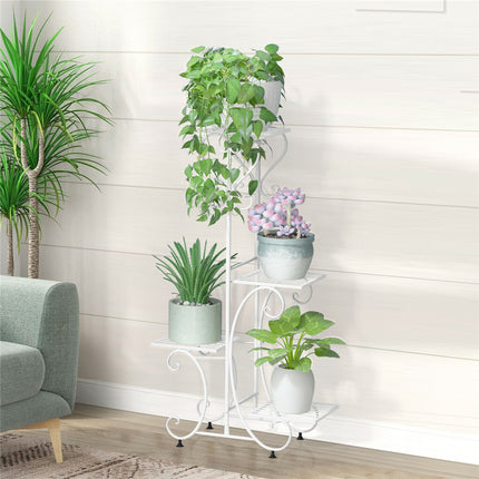 White Practical Plant Stand Wrought Iron Flower Pot Holder Corner Plant Shelf Organize.
