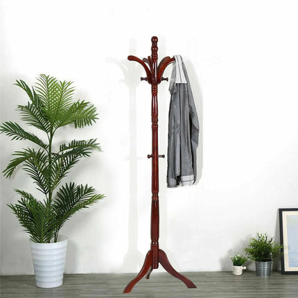 Vintage Wooden Coat Rack Stand with 13 Hooks for Hats, Clothes and Handbags.
