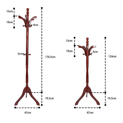 Vintage Wooden Coat Rack Stand with 13 Hooks for Hats, Clothes and Handbags.