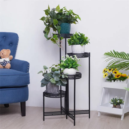 4 Tier Foldable Corner Tall Plant Stand Metal Flower Display Rack Indoor Outdoor.