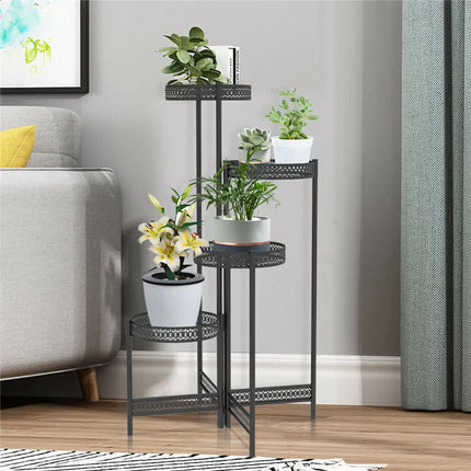 4 Tier Foldable Corner Tall Plant Stand Metal Flower Display Rack Indoor Outdoor.