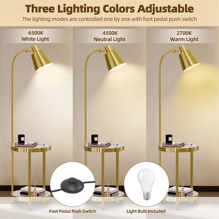 Creative Lamp End Table with Gold Shade - Modern Floor Lamp Accent Furniture & Dï¿½cor Lighting for Living Room (AU Plug).