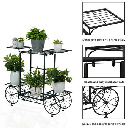 6 Tiers Garden Cart Stand & Flower Pot Plant Holder Display Rack Parisian Style.