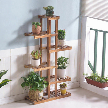 Fin Xxl Carbonized Wood Plant Stand 11 Pots Bonsai Display Shelf Flower Rack Corner.