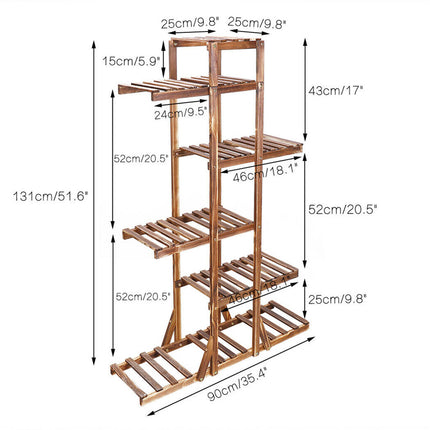 Fin Xxl Carbonized Wood Plant Stand 11 Pots Bonsai Display Shelf Flower Rack Corner.
