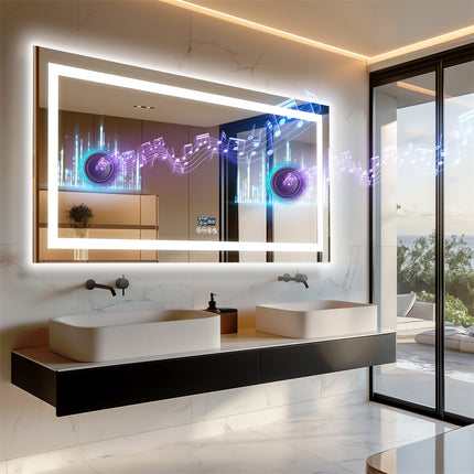 Fin 1200Mm Jumbo Bluetooth Led Bathroom Mirror Music Anti-Fog Vanity Mirror.