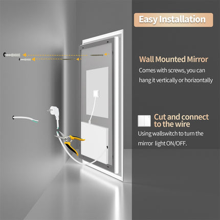 LED Anti-Fog Wall-Mounted Bathroom Mirror.