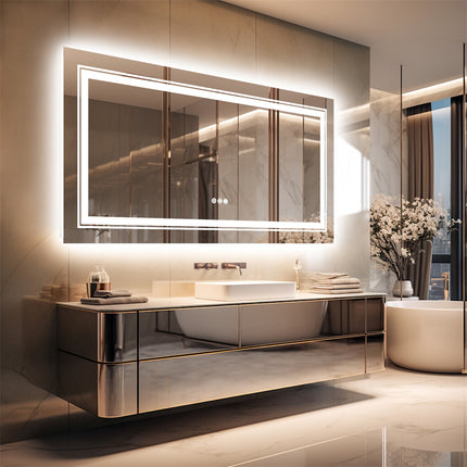 LED Bathroom Mirror Double Light Vanity Makeup Mirror Tall Full-Size Body Mirror 1200*600mm Double LED.