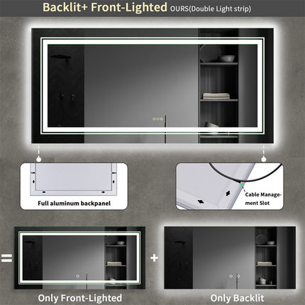 LED Bathroom Mirror Double Light Vanity Makeup Mirror Tall Full-Size Body Mirror 1200*600mm Double LED.