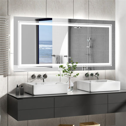 Anti-Fog LED Bathroom Mirror with 2-Way Mount 1000*600mm/Double LED.