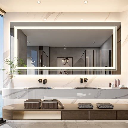 Anti-Fog LED Bathroom Mirror with 2-Way Mount 1000*600mm/Double LED.
