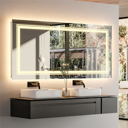Anti-Fog LED Bathroom Mirror with 2-Way Mount 1000*600mm/Double LED.