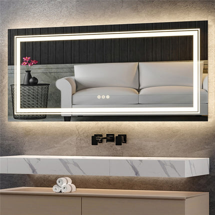Anti-Fog LED Bathroom Mirror with 2-Way Mount 1000*600mm/Double LED.