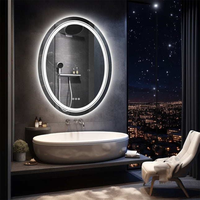 60x80cm Oval Backlit + Front LED Bathroom Mirror Dimmable Shatter-Proof Vanity Mirror.