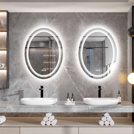 60x80cm Oval Backlit + Front LED Bathroom Mirror Dimmable Shatter-Proof Vanity Mirror.