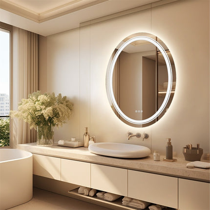 60x80cm Oval Backlit + Front LED Bathroom Mirror Dimmable Shatter-Proof Vanity Mirror.