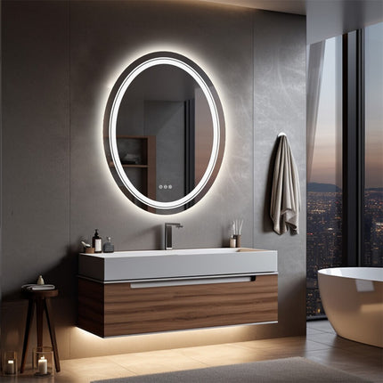 60x80cm Oval Backlit + Front LED Bathroom Mirror Dimmable Shatter-Proof Vanity Mirror.