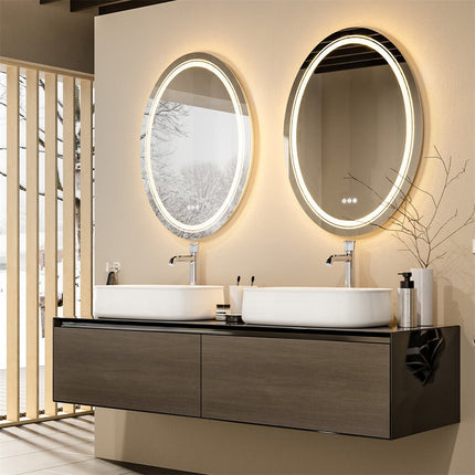 60x80cm Oval Backlit + Front LED Bathroom Mirror Dimmable Shatter-Proof Vanity Mirror.