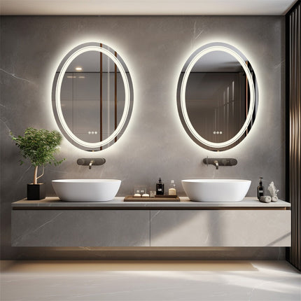 60x80cm Oval Backlit + Front LED Bathroom Mirror Dimmable Shatter-Proof Vanity Mirror.