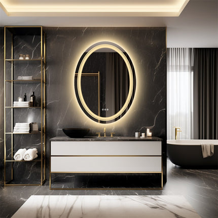 60x80cm Oval Backlit + Front LED Bathroom Mirror Dimmable Shatter-Proof Vanity Mirror.