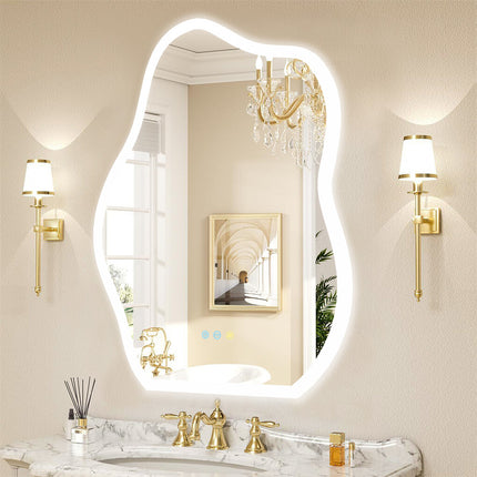 Chic Cloud-shape LED Bathroom Mirror Adjustable 3 Color Vanity Mirror w Demister.