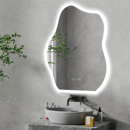 Chic Cloud-shape LED Bathroom Mirror Adjustable 3 Color Vanity Mirror w Demister.