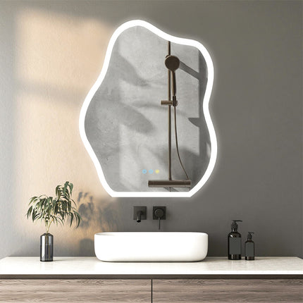 Chic Cloud-shape LED Bathroom Mirror Adjustable 3 Color Vanity Mirror w Demister.