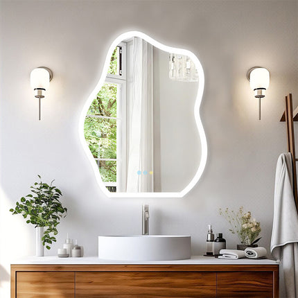 Chic Cloud-shape LED Bathroom Mirror Adjustable 3 Color Vanity Mirror w Demister.