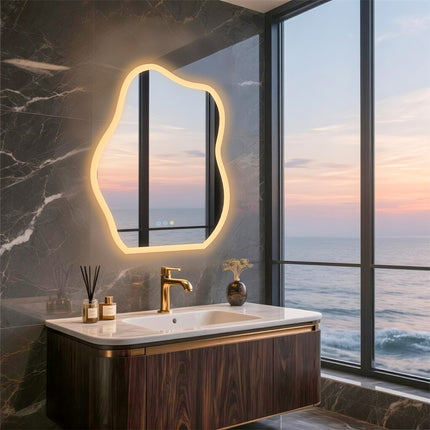 Chic Cloud-shape LED Bathroom Mirror Adjustable 3 Color Vanity Mirror w Demister.