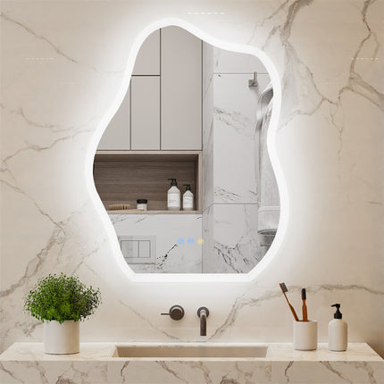 Chic Cloud-shape LED Bathroom Mirror Adjustable 3 Color Vanity Mirror w Demister.