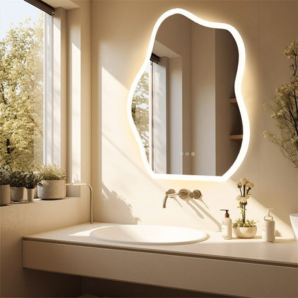 Chic Cloud-shape LED Bathroom Mirror Adjustable 3 Color Vanity Mirror w Demister.