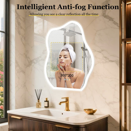 Chic Cloud-shape LED Bathroom Mirror Adjustable 3 Color Vanity Mirror w Demister.