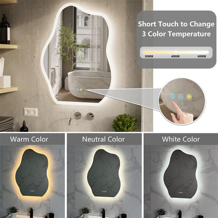Chic Cloud-shape LED Bathroom Mirror Adjustable 3 Color Vanity Mirror w Demister.