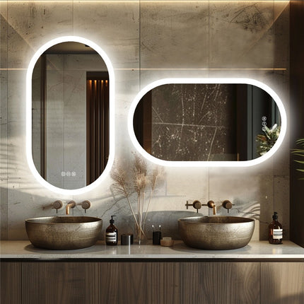 Premium Oval LED Anti-Fog Bathroom Mirror(80x50cm).