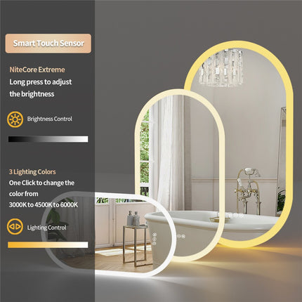 Premium Oval LED Anti-Fog Bathroom Mirror(80x50cm).