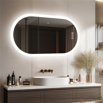 Premium Oval LED Anti-Fog Bathroom Mirror(100x50cm).
