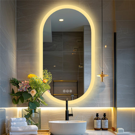 Premium Oval LED Anti-Fog Bathroom Mirror(100x50cm).
