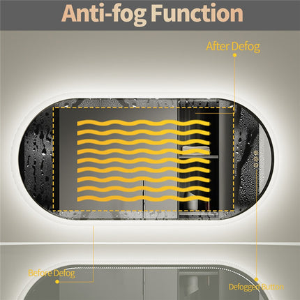Premium Oval LED Anti-Fog Bathroom Mirror(100x50cm).