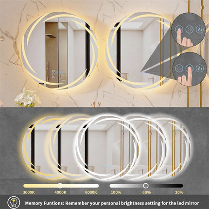 Round LED Anti-Fog Backlit Bathroom Mirror(60x60cm).