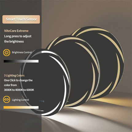 Round LED Anti-Fog Backlit Bathroom Mirror(60x60cm).