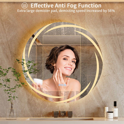Round LED Anti-Fog Backlit Bathroom Mirror(80x80cm).