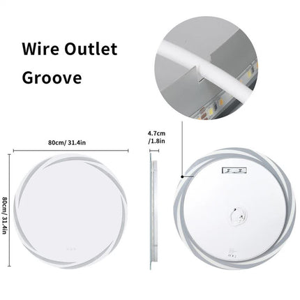 Round LED Anti-Fog Backlit Bathroom Mirror(80x80cm).