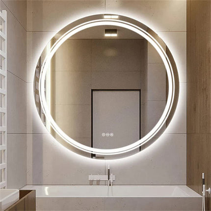 P&P Silver Mirror With White Frame Round LED Bathroom Mirror.