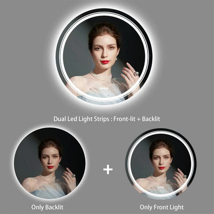 P&P Silver Mirror With White Frame Round LED Bathroom Mirror.